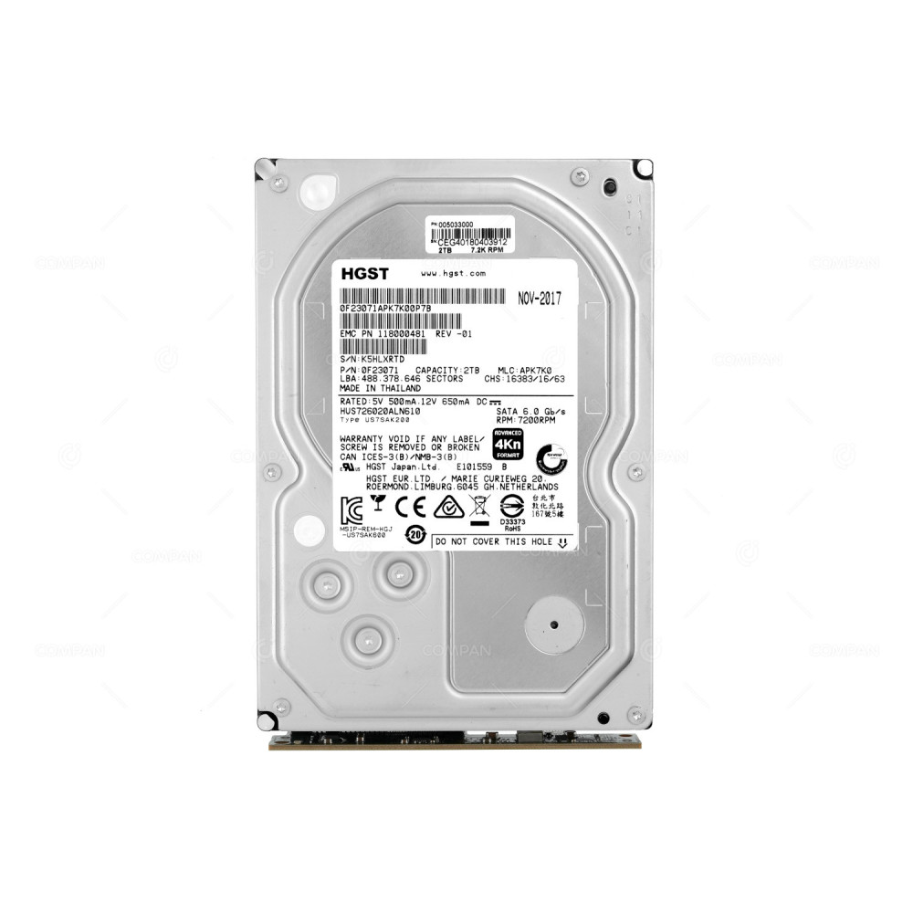 005033000 EMC 2TB 3.5 LFF 7.2K 6G SATA 4KN ADVANCED FORMAT HDD FOR ISILON H400 0F23071APK7K00P7B, 118000481-01,